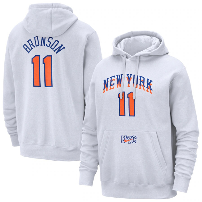 Men's White New York Knicks #11 Jalen Brunson 2024/25 City Edition Essential Club Pullover Hoodie